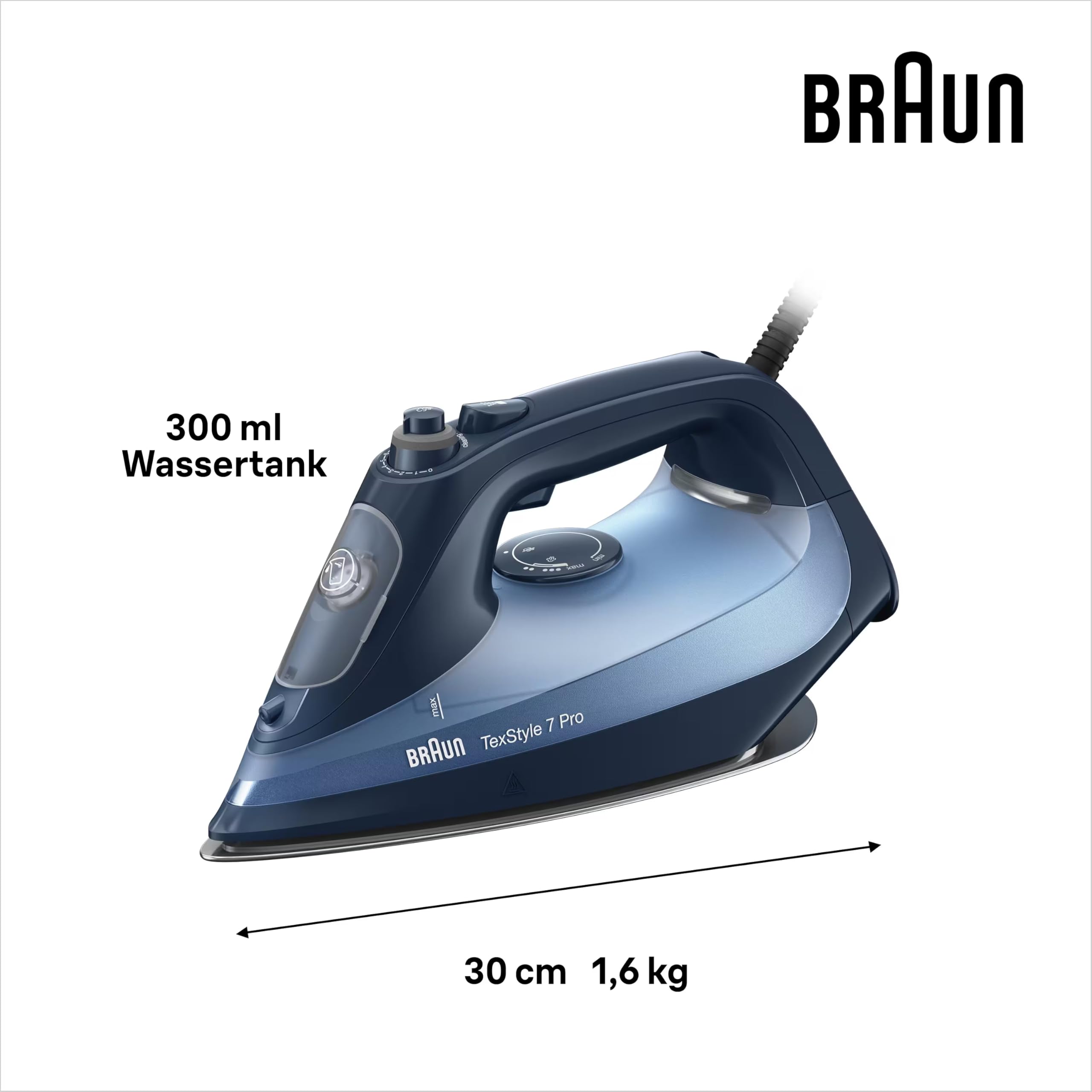 Braun TexStyle 7 Pro Dampfbügeleisen SI 7160 BL - Bügeleisen mit Freeglide 3D Bügelsohle, Vertikaldampf, 3000 Watt, Blau