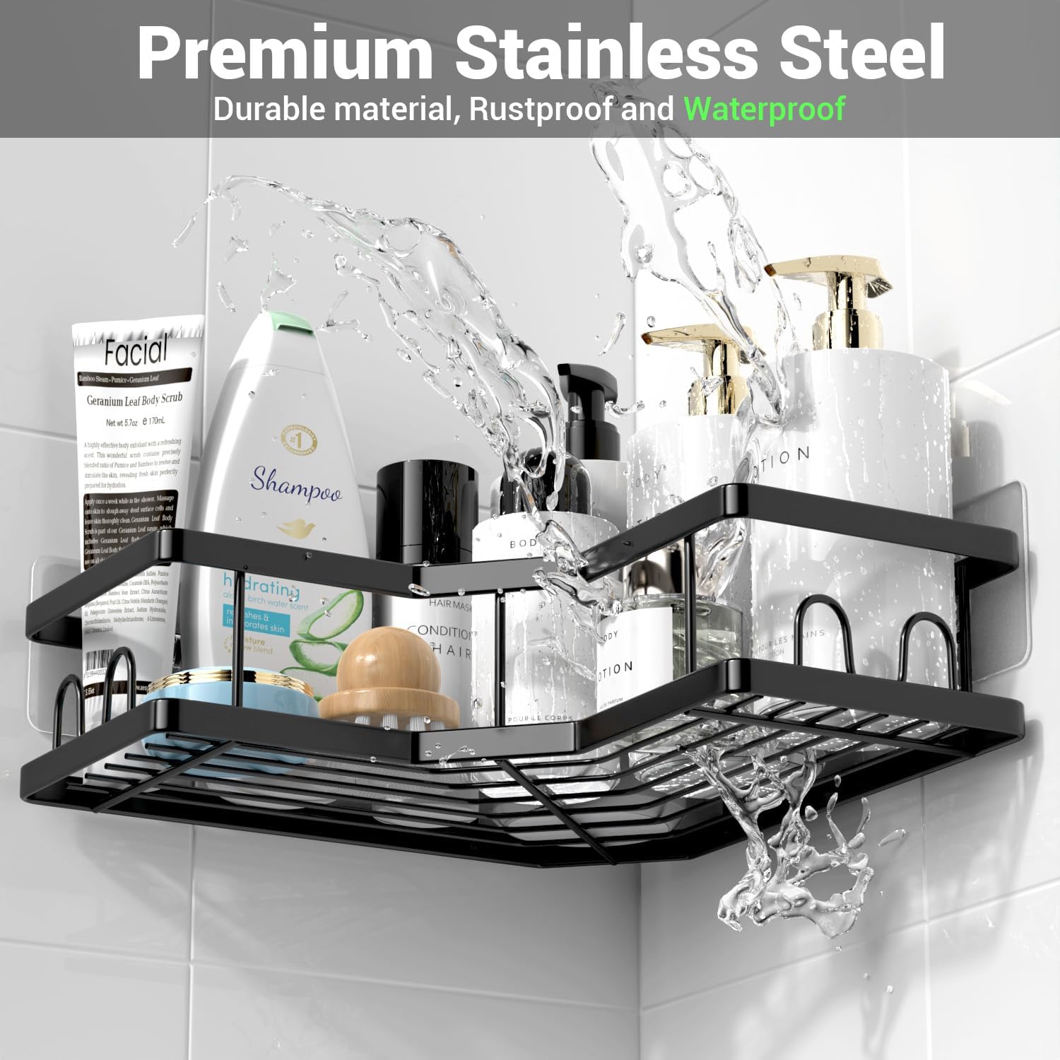 AKTECKE Corner Shower Caddy Bathroom Organizer: Stainless Steel Adhesive Shower Rack - 3Pack No Drilling Shower Shelf - Rustproof Bathtub Organizer image 5