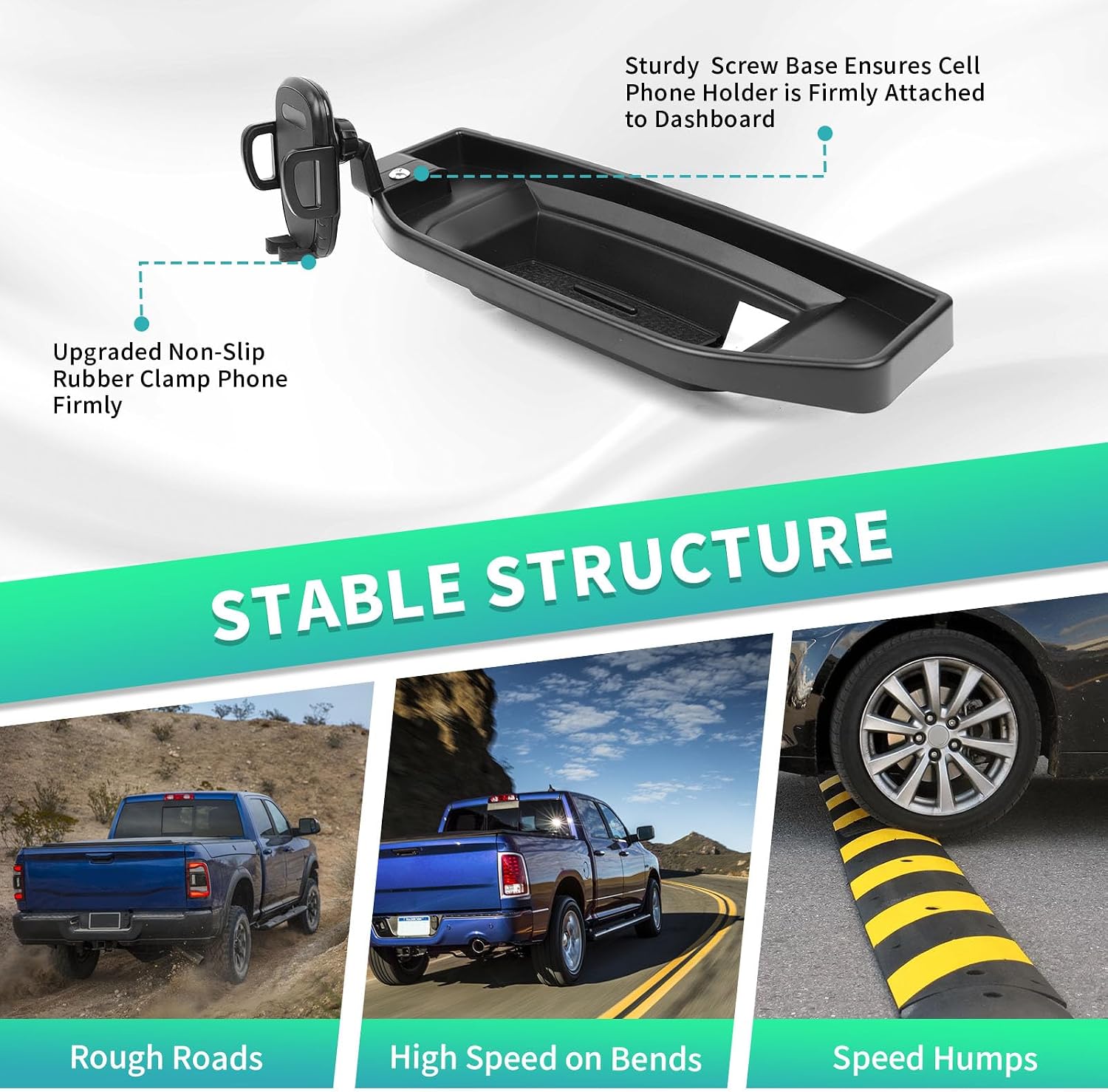 Multi-Mount Dash Phone Holder with Arm Metal Rod for Dodge RAM 2018-2023(for 8.4" Screen), Phone Mount Storage Tray Cellphone System Kit image 5