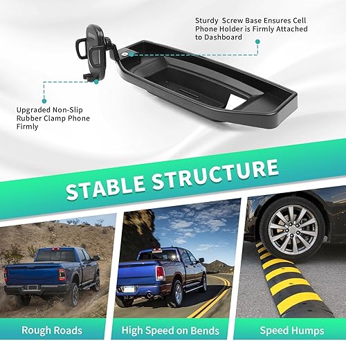 Miniatura 5 de Soporte de teléfono para tablero de montaje múltiple con barra de metal para Dodge RAM 2018-2023 (para pantalla de 8.4 pulgadas), bandeja de