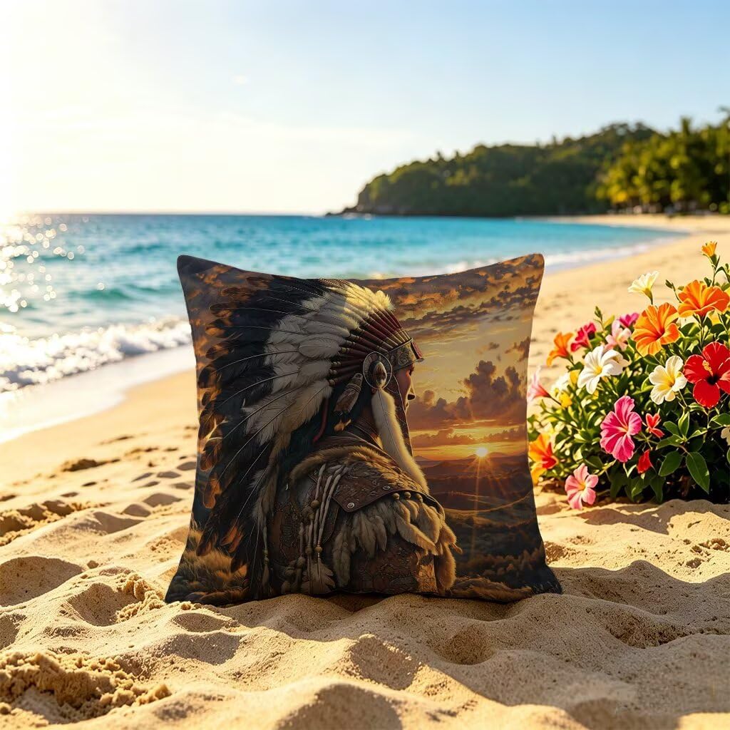 Poduszka outdoorowa 70 x 70 cm, poszewka na poduszkę 70 x 70 cm, dekoracyjna poduszka Indii, zachód słońca, lniana poduszka na sofę, wodoodporna, oddychająca, na lato, do domu, ogrodu, dekoracja domu