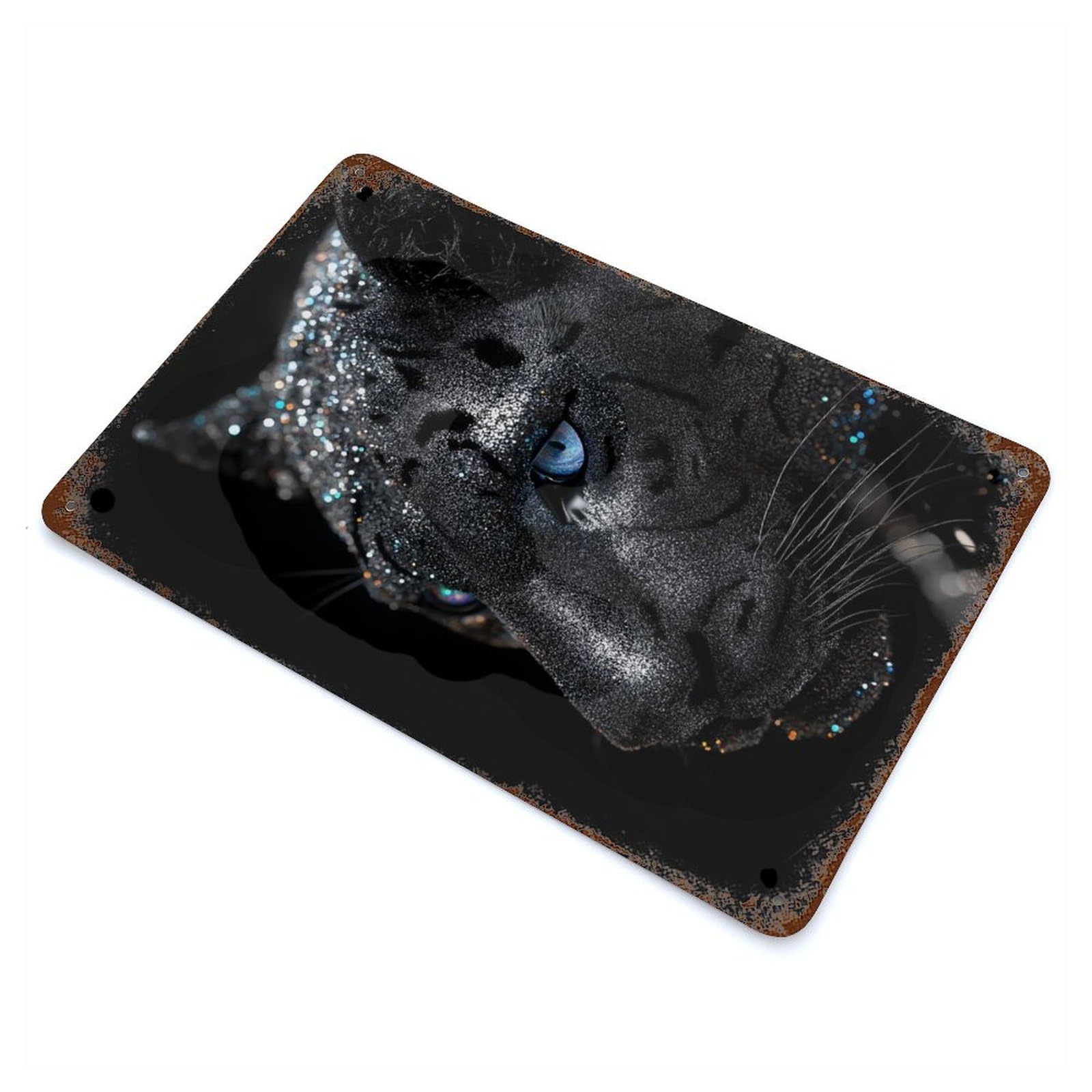 Black Panther with Glitter Rusty Metal Tin Sign 11.8"x7.9", Farmhouse Wall Decor for Farmhouse, Kitchen And Entryway Decor
