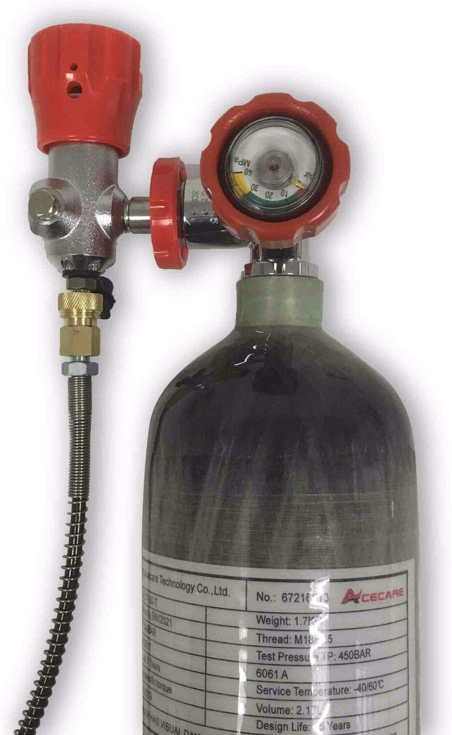 Acecare PCP Rifle Paintball 2.17L CE Approved 30Mpa Carbon Fiber Cylinder Compressed Air Tank (2.17L+H1+Fill Station)