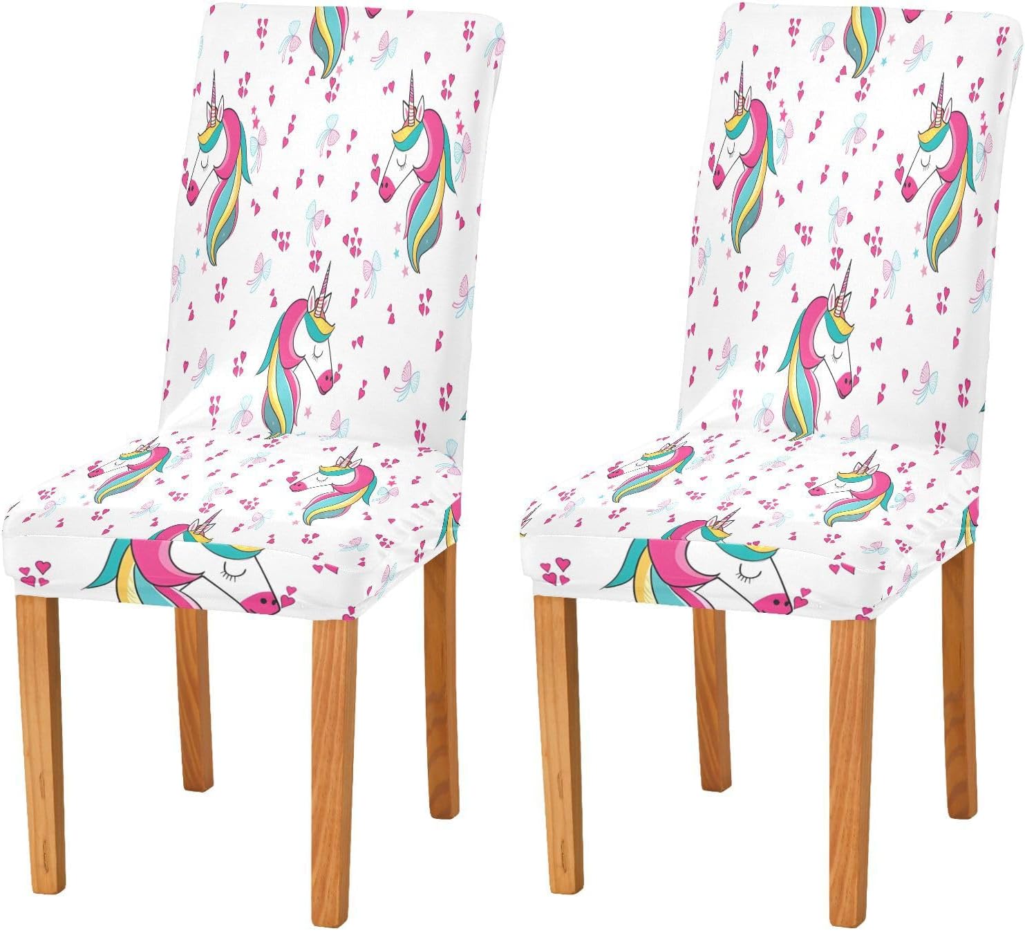 ALAZA Chair Covers for Dining Room, Unicorn Bow Pattern Stretch Chair Cover Sets Chair Protector Removable Washable for Ktichen Restaurant Hotel