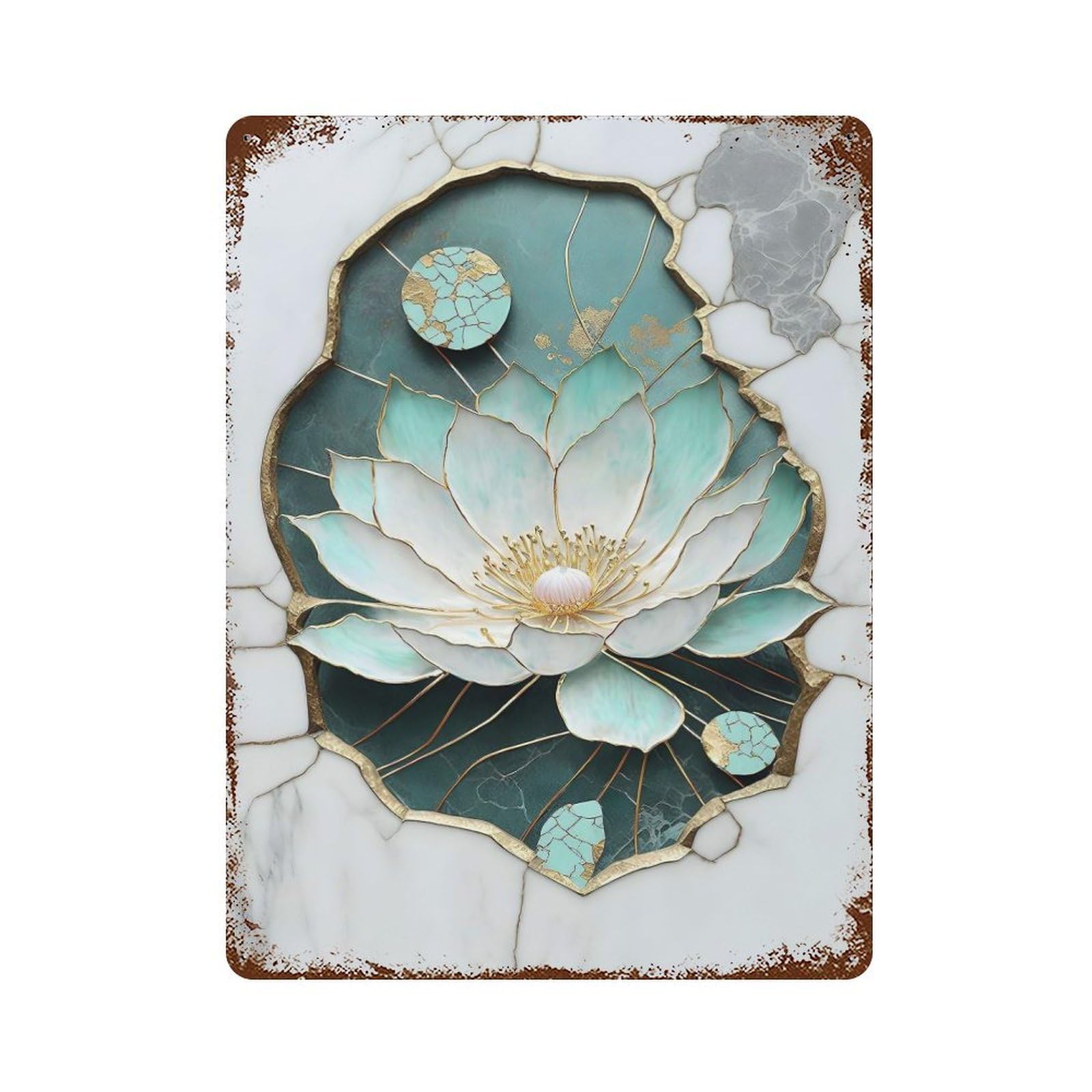 Abstract Lotus Kintsugi Rusty Metal Tin Sign 15.7"x11.8", Farmhouse Wall Decor for Farmhouse, Kitchen And Entryway Decor