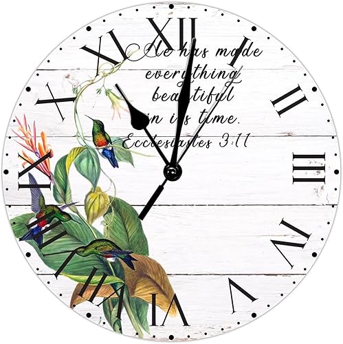 Miniatura 12 de ArogGeld He Made Everything Beautiful - Reloj de pared de PVC con flores rosadas, colibrí, reloj de pared grande con cita y números romanos, reloj