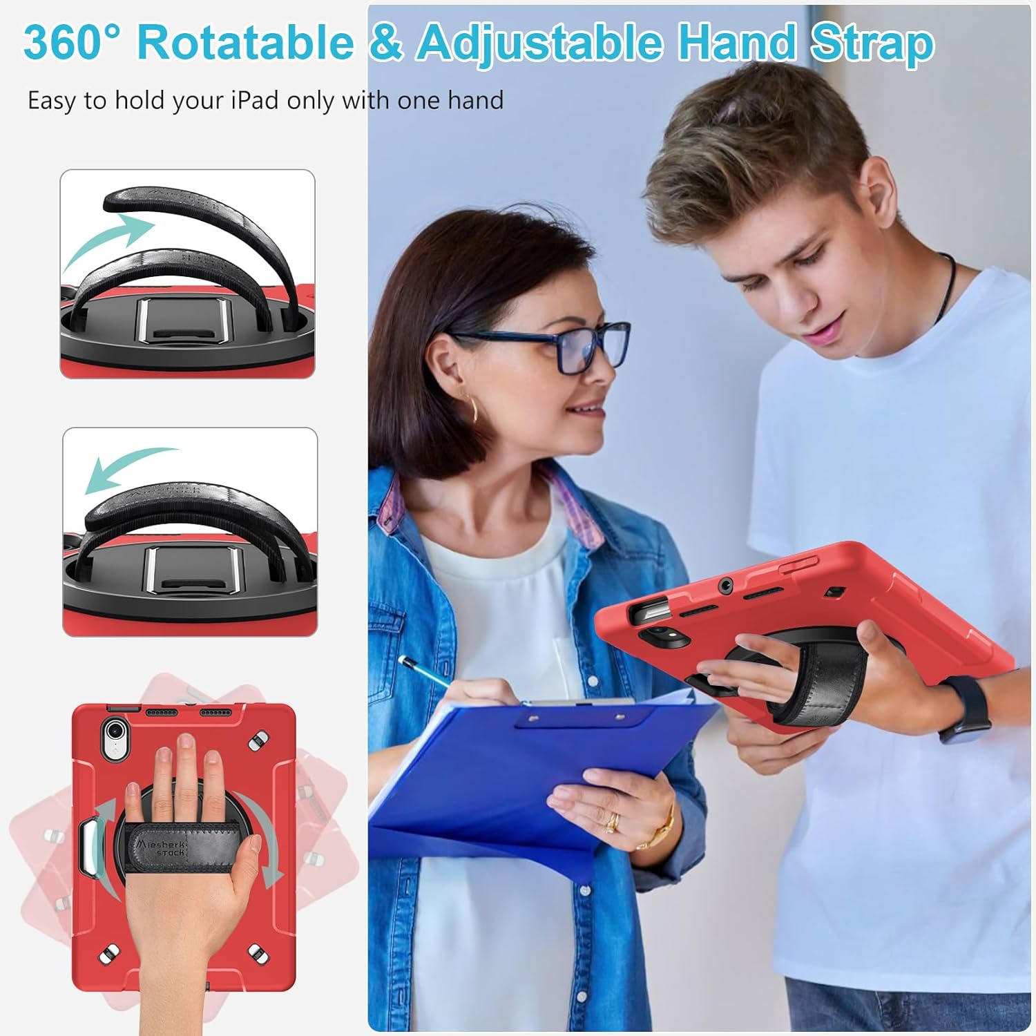 Case for iPad mini 7 (A17 Pro)/ Mini 6 8.3 INCH: TPU Cover for iPad mini 7th/6th Generation 8.3 Inch with Screen Protector- Stand + Handle + Shoulder Strap + Pencil Holder- Red