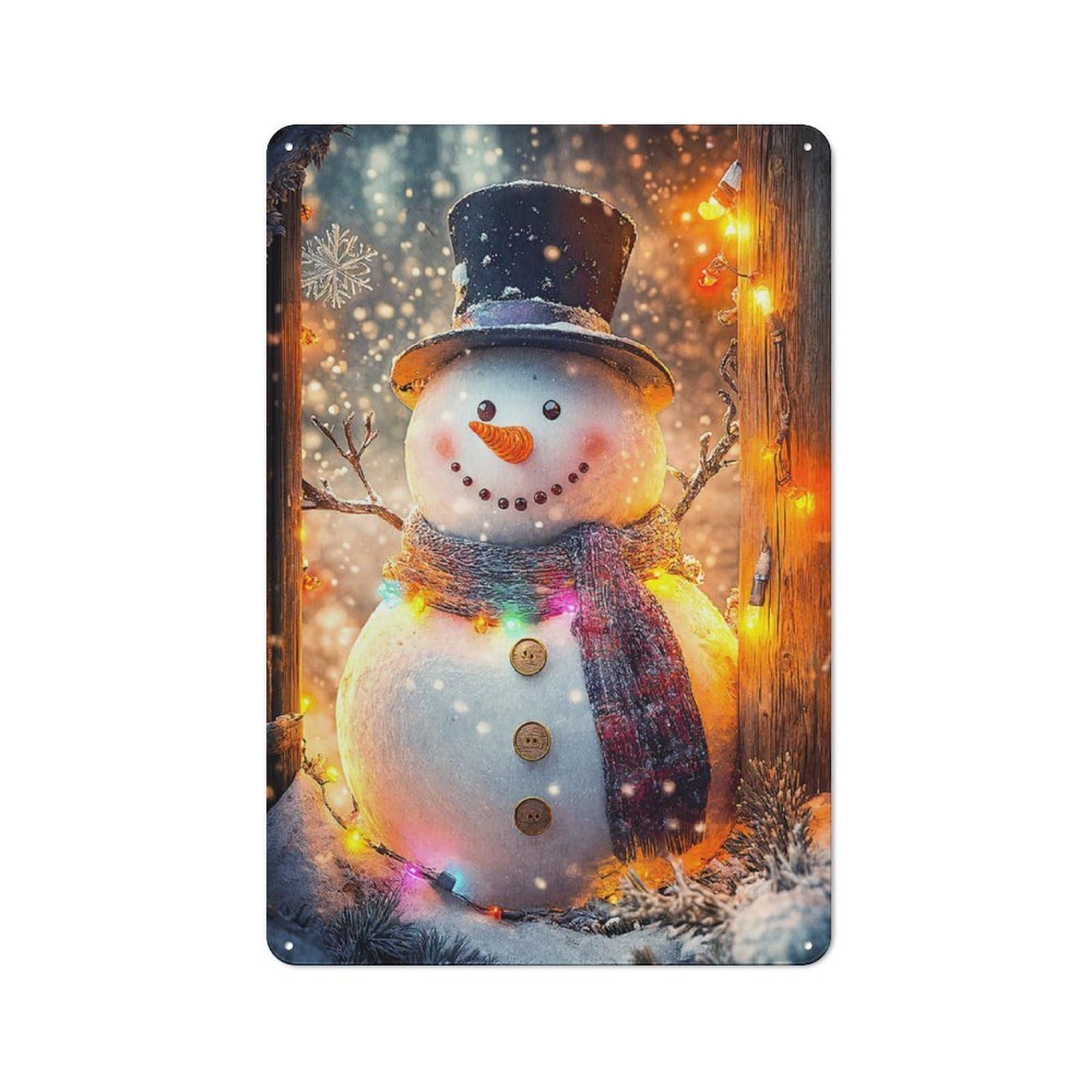 Tin Wall Sign with Smiling Snowman with Lights Design 30x20cm, Classic Diner Style Decor for Bakery, Diner, Cafe Or Family Room