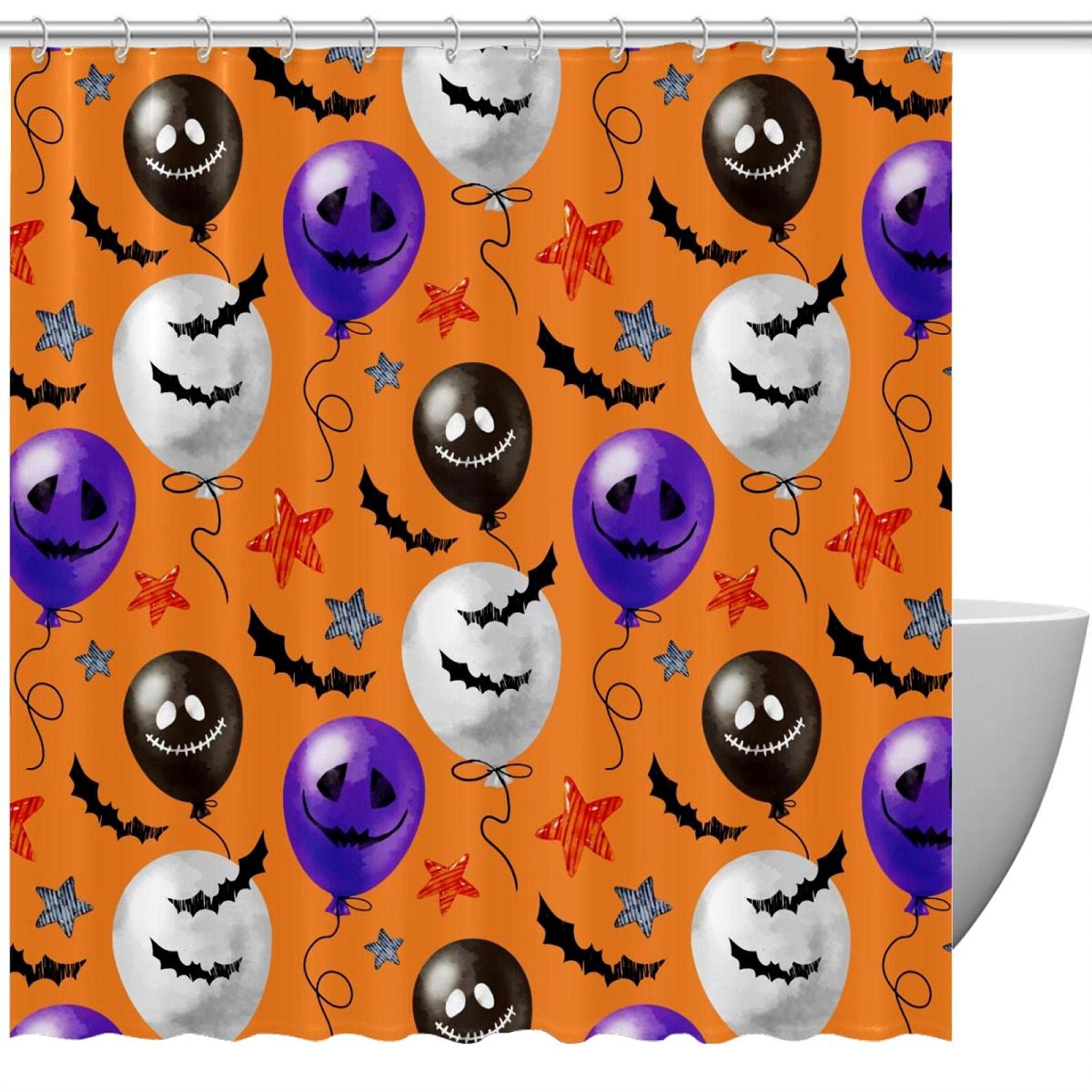 Rideau de douche sans odeur imperméable orange Halloween pour baignoire moderne