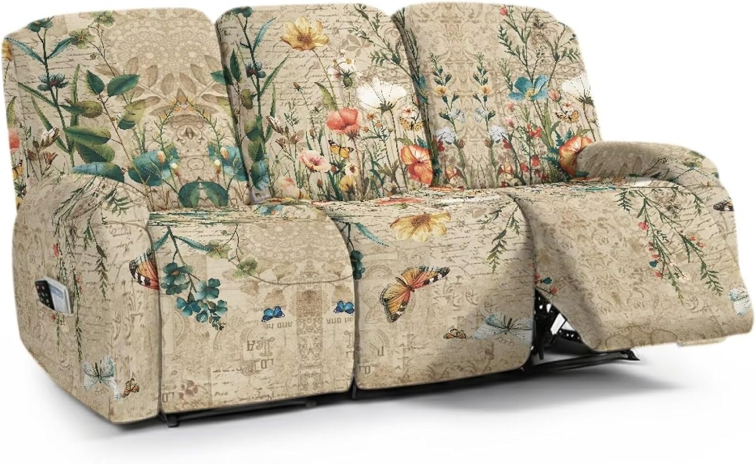 3 Seat Recliner Covers Floral Patterned Furniture Protection for Recliners 3 Seater, Washable Reclining Couch Cover Soft, Easy to Clean