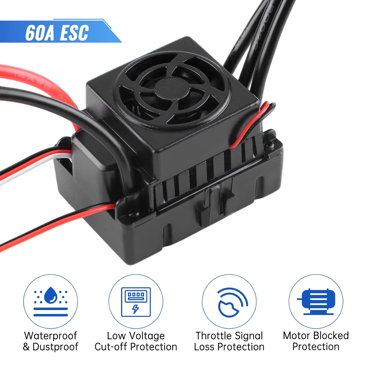 Surpass Hobby 3650 Brushless Motor with 60A Waterproof ESC Combo, Sensorless Motor ESC Upgrade for 1/10 RC Trucks Cars (3900KV)