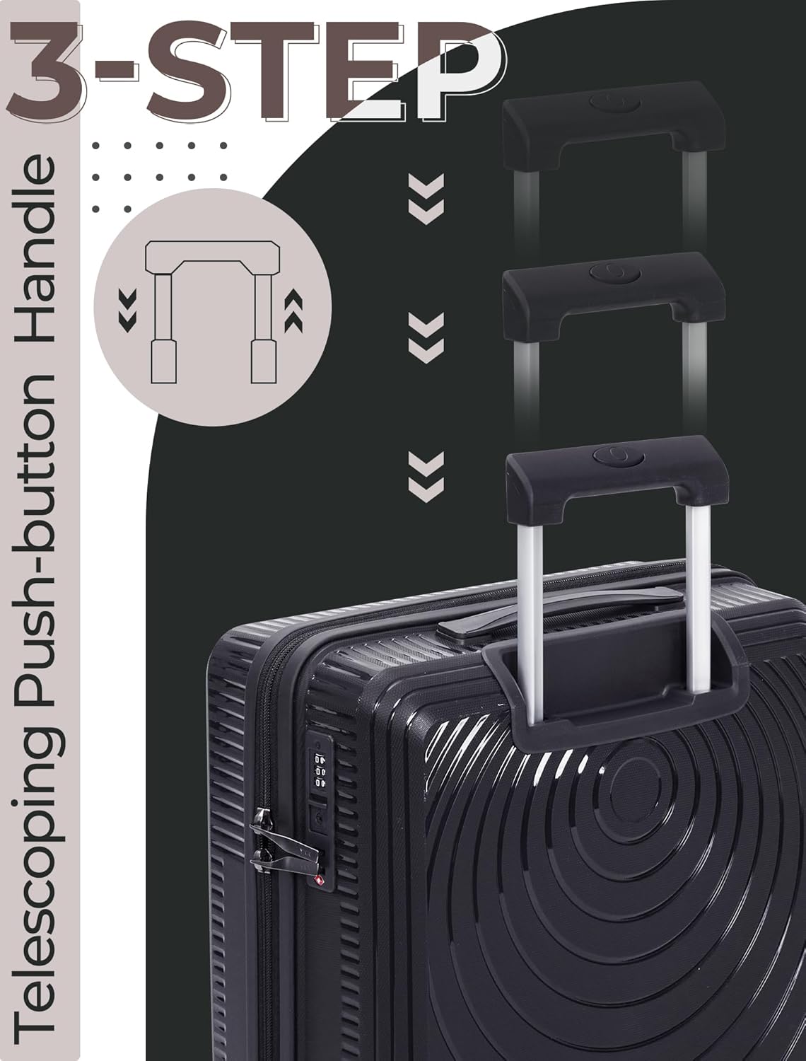 CONCEPTEN Luggage Sets,Suitcases with Wheels, Hardshell Suitcase Set, PP Carry on Luggage Set with TSA Lock, Travel Luggage (Black, Backpack Type)