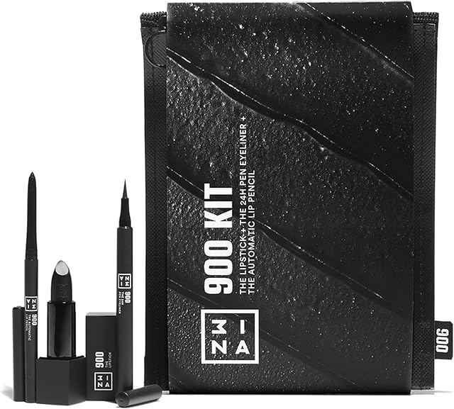 3INA MAKEUP - Vegan - The 900 Kit - Czarny - Zestaw do makijażu - The 24h Pen Eyeliner 900 + The Lipstick 900 + The Automatic Lip Pencil 900 - Matowa formuła i mocno napigmentowana - Cruelty Free