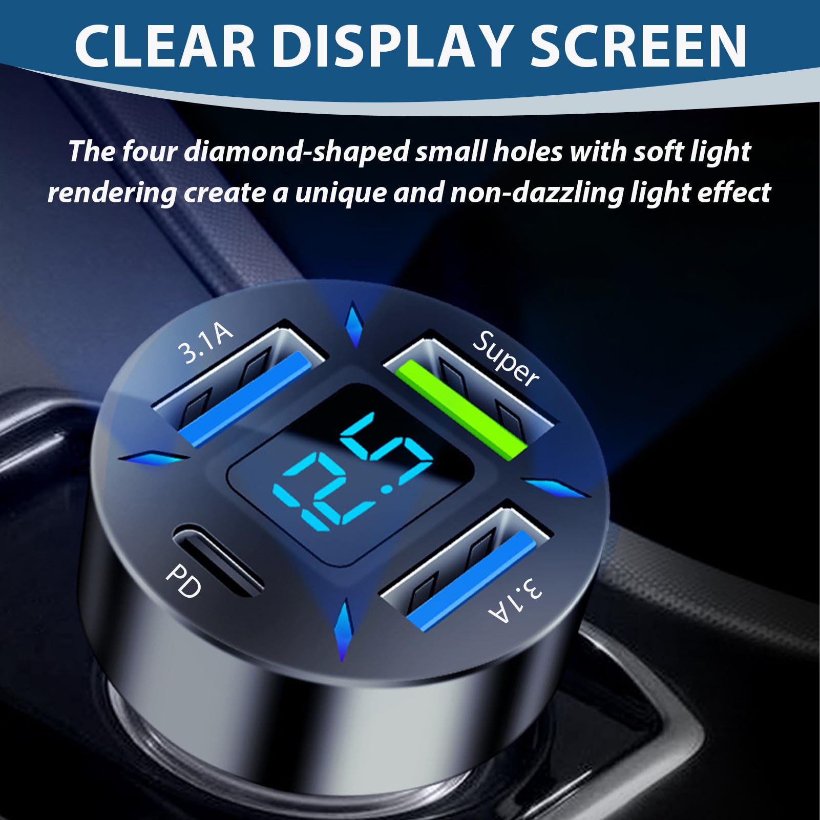 2 PCS 66W Cargador Mechero USB Carga Rapida, Super y QC3.0 & PD 4 Puertos Cargador Movil Coche con Voltímetro Led Compatible con Múltiples Dispositivos y Todos Los Teléfonos Inteligentes — view 6