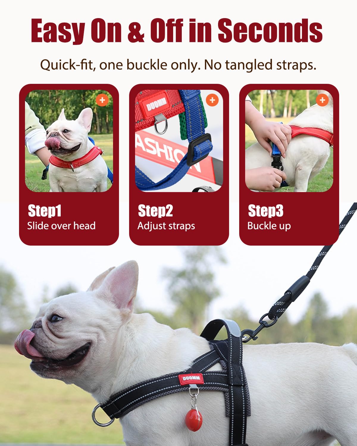 No Pull Dog Harness,Front Clip Dog Harness with Handle,Quick Fit - Easy Walk Reflective Frenchie Harnesses,Lightweight Padded No Choke Vest Pet Harnesses Black S - image 3
