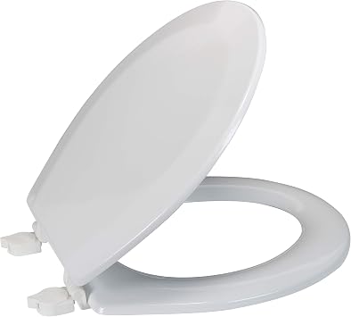 Bath Bliss Beveled Standard Round Toilet Seat | Wooden | Resists Peeling and Chipping | Adjustable Quick Attach Non-Slip Hinges | White