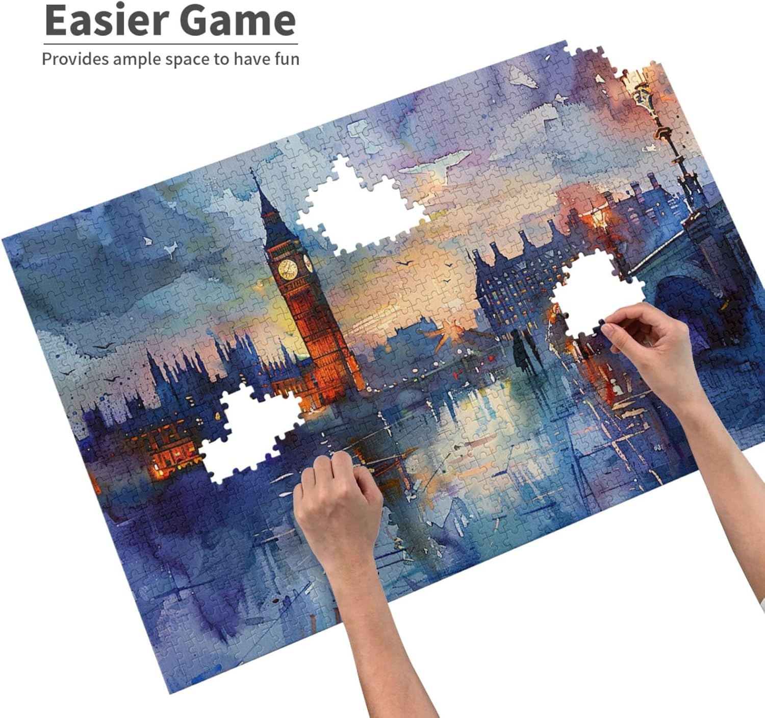 Cafemira 1000 Pcs Wooden Jigsaw Puzzle,Big Ben Landmark,Adult Puzzles Game,Relax and Enjoy The Fun of Solving,for Entertaining with Family During Holidays,Promote A Warmer Relationship