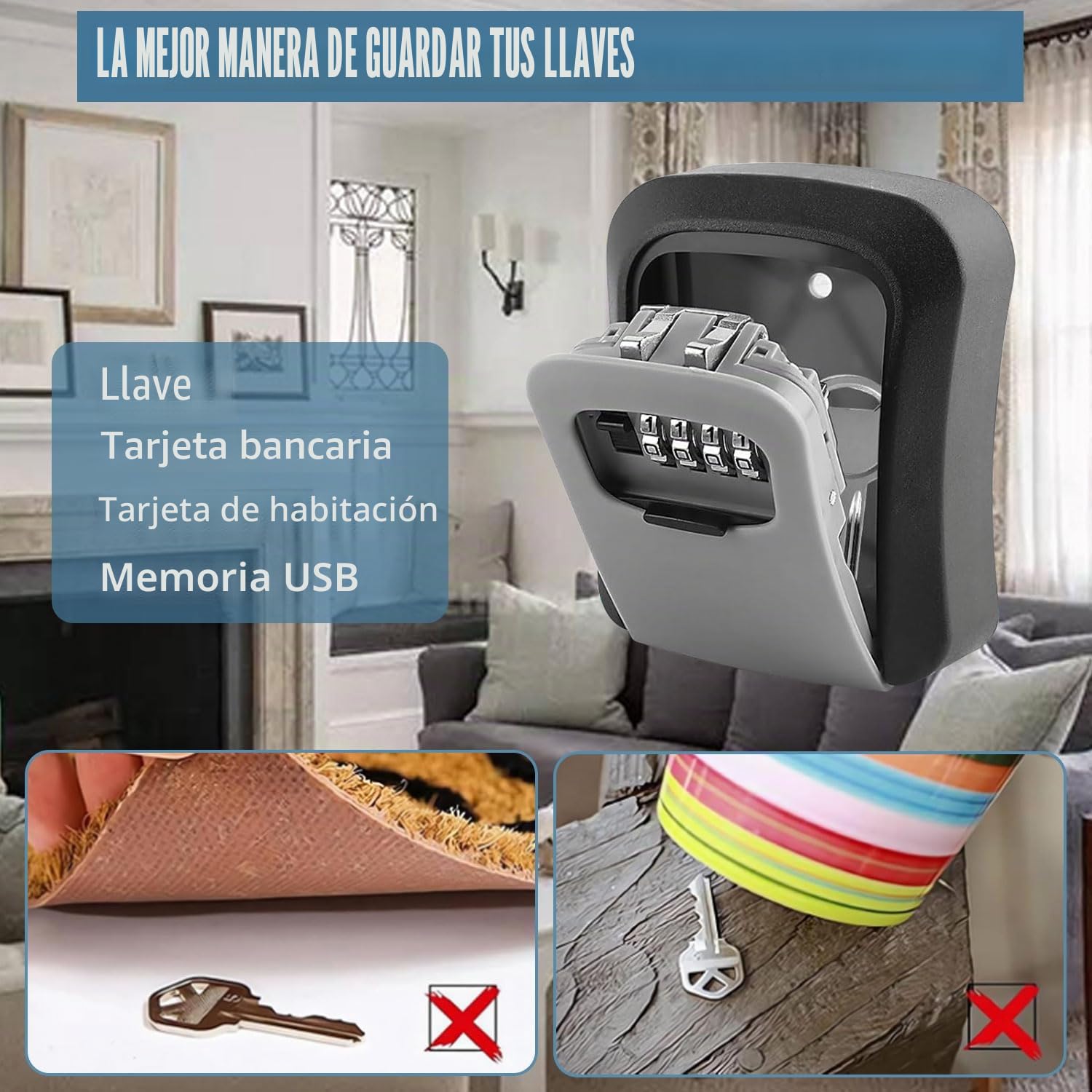Caja de Seguridad para Ilaves con Código de 4 Dígitos, Caja de Llaves con Codigo Impermeable, Resistente a la Corrosión pared Cajetin llave, Caja Fuerte Llaves Exterior, para Hogar, Escuela, Oficina