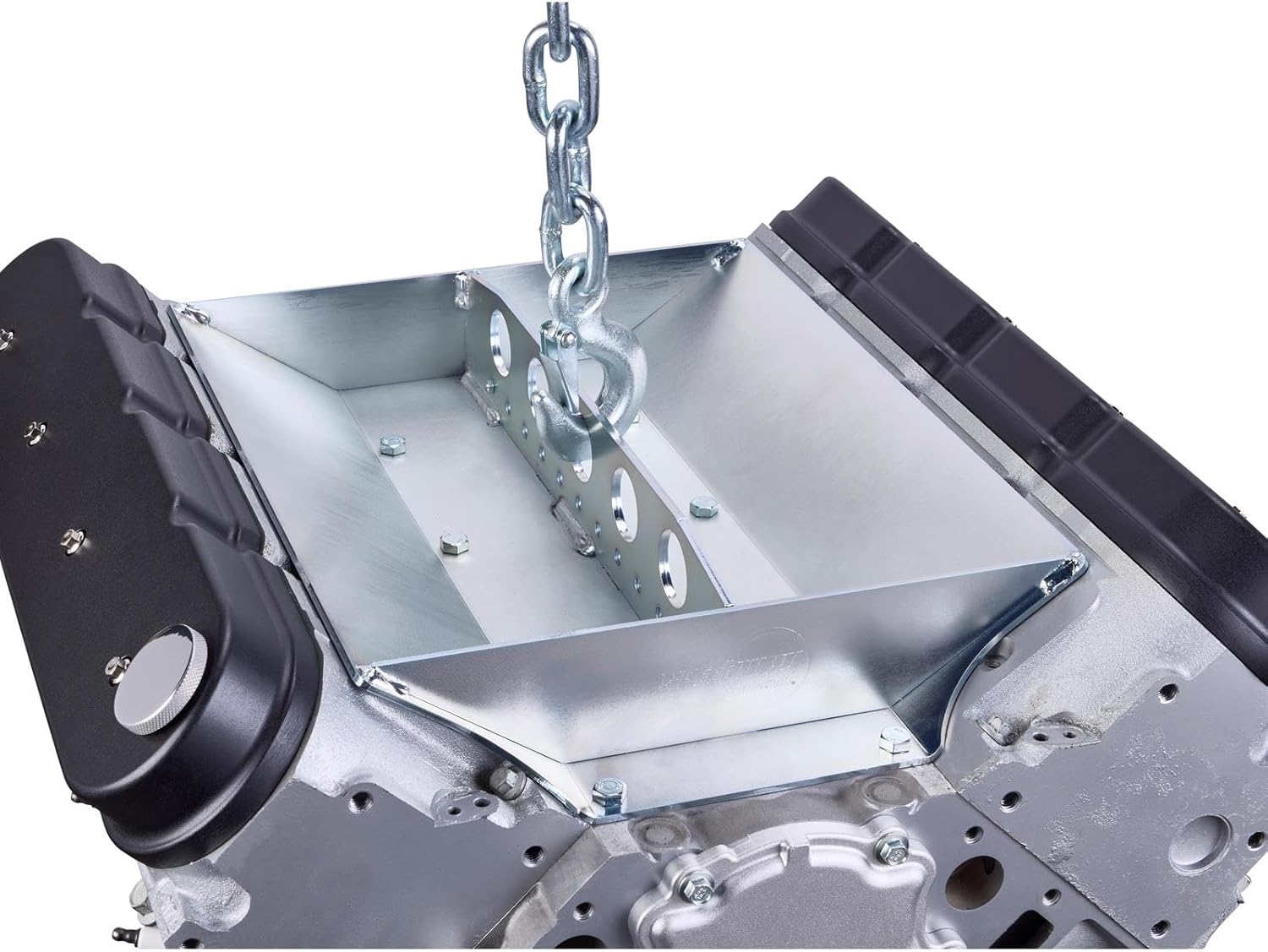 Speedway Motors BlockDock Gen 4 LS Valley Cover Engine Lift Plate Bracket, Long Style Bolt On LS Engine Lifting Plate with Storage Area, Mild Steel, Multiple Lift Points, Hardware