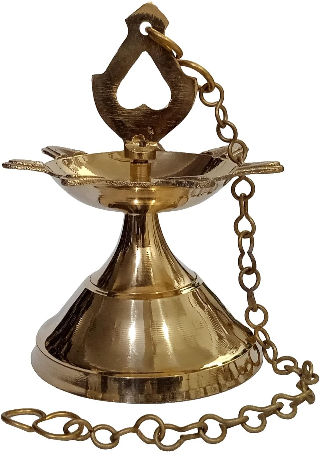 Purpledip Brass Hanging Diya Nila Vilakku: Traditional Kalash Design Oil Lamp with 7 Slots (12634)