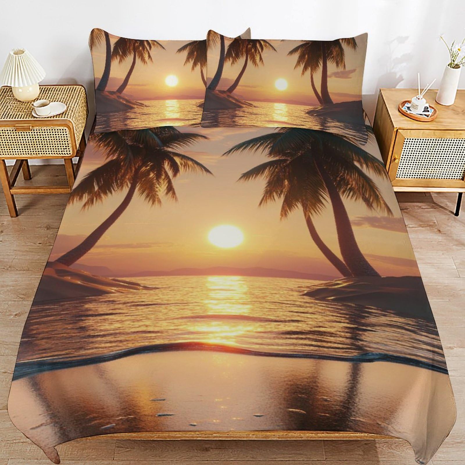 Juego de ropa de cama hawaiana de 3 piezas 220x240 cm con funda de almohada de microfibra suave