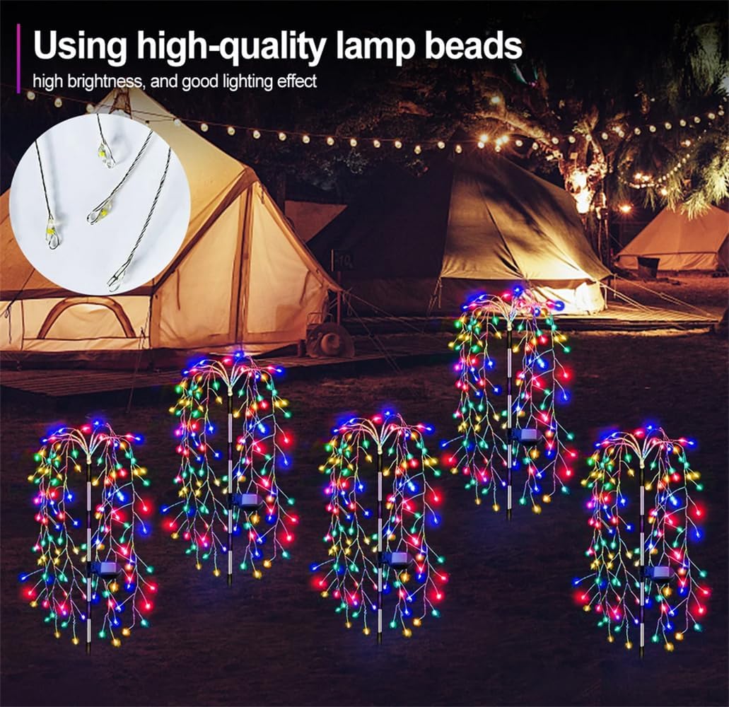 4 Pack Solar RGB Firework Light Outdoor Waterproof Willow Tree Firework Lights LED Garden Decoration Lawn Holiday String Fairy Light (RGB)