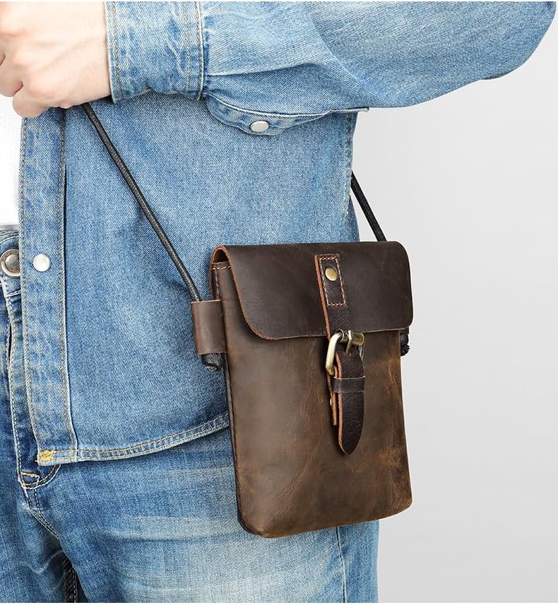 Smooth Cowhide Messenger Bag for Men - Trendy Crossbody Bag with Detachable Shoulder Strap Gift Box - Image 7