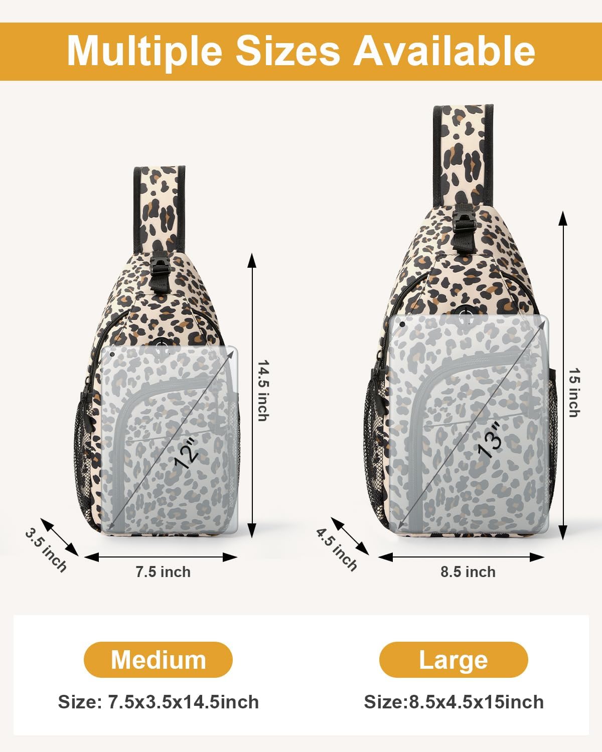 Crossbody Bags for Women Man Waterproof Sling Bag Backpack Trendy Casual Cross Body Bag with Convertible Shoulder Strap Chest Bag for Camping Hiking Travel Essentials (Leopard, Large ) - Image 2