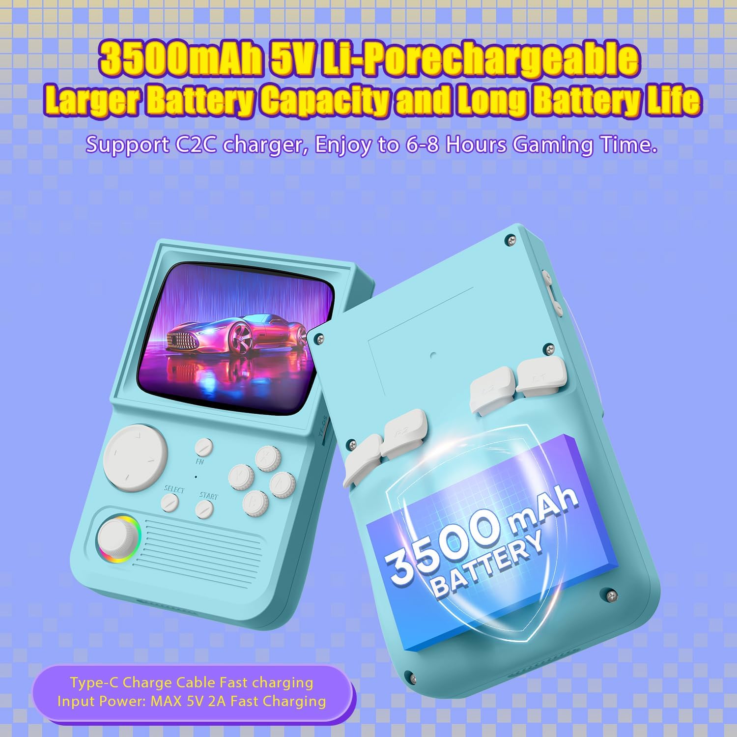 R36T Retro Gaming Console, 3.5'' IPS Screen CRT-Inspired, Handheld Game Console with 22000+ Classic Games Supports WiFi Networked Fighting and OTG, 3500mAh Battery, with Portable Case(Blue 128GB) - Image 6