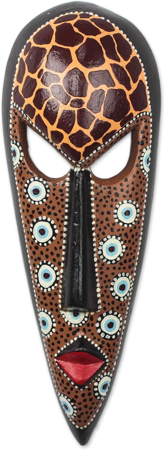 NOVICA Wood Giraffe Mask, Brown, 'Giraffe Face'