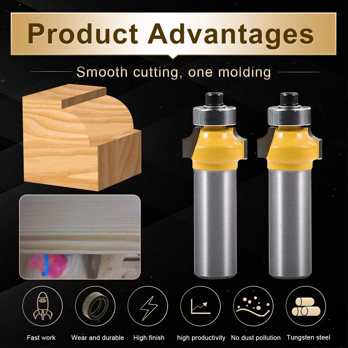 KATUR Roundover bit, Round Over Beading Edging Router Bit, Corner Rounding Edge-Forming Bit Set with 1/2 Inch Shank (1/2" Shank;1/4" Radius)