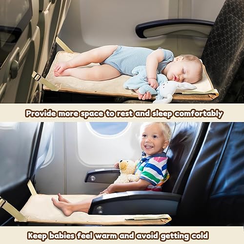 Miniatura 2 de Cama de avión para niños pequeños, extensor de asiento de avión para niños, artículos esenciales de viaje para bebés, color beige