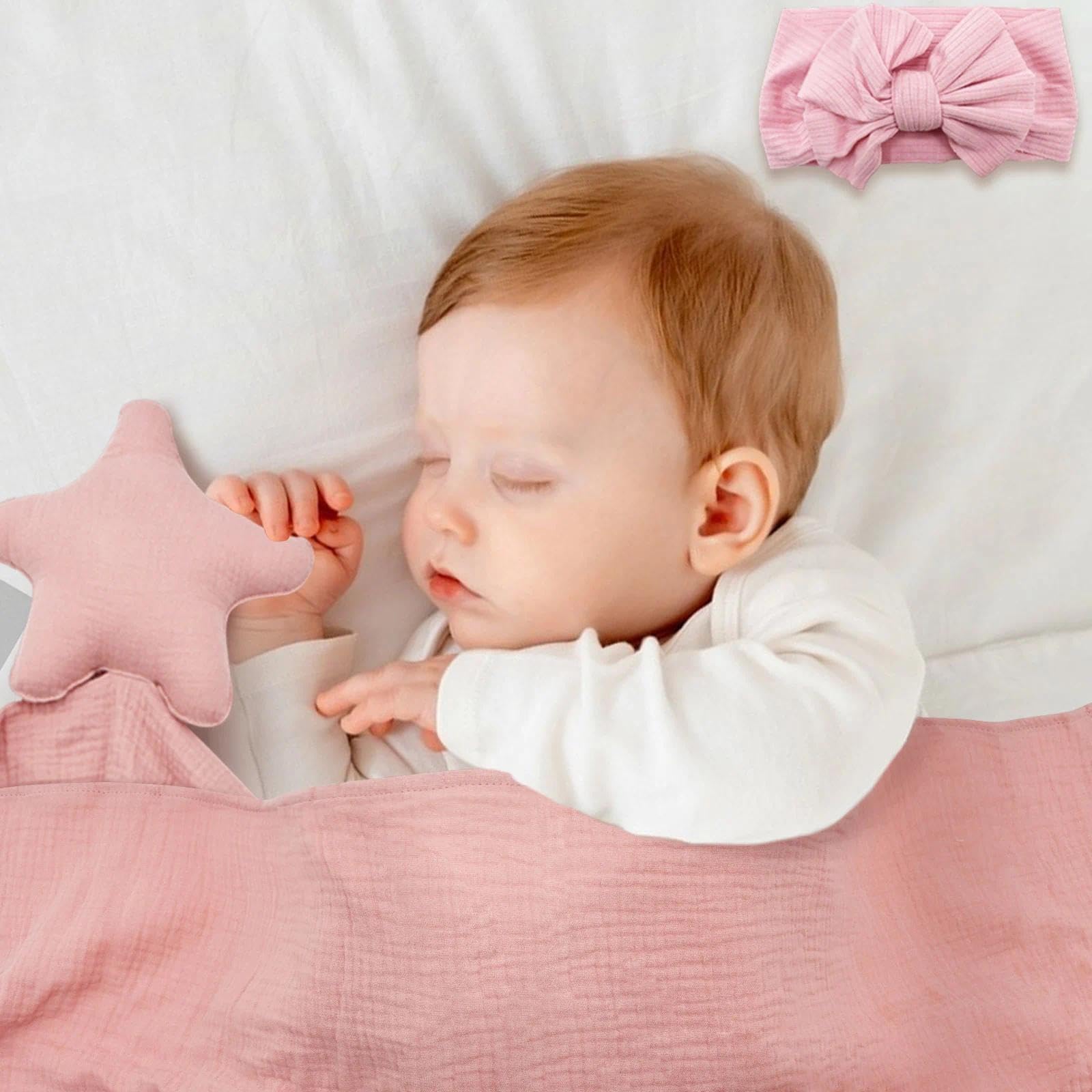 7 Pièces Cadeau Naissance Fille Garcon, Bebe Coffret Naissance, Cadeau Baby Shower Avec Couverture, Serre-Tête, Brosse, Chaussettes, Carte Etape Bebe, Paniers Cadeaux (Rose)