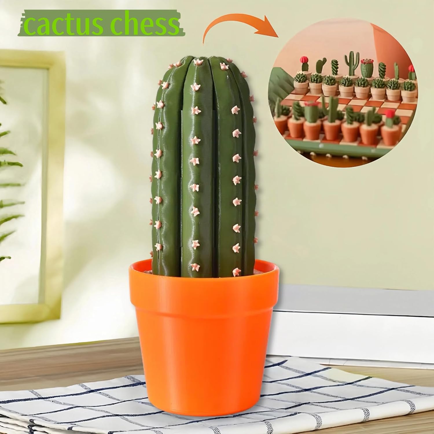 Cactus Chess Set - 3D Printed Cactichess - Roll Up Portable Travel Chess Board - Easy to Store Cactus Magnetic Chess Set, Fun Chess Gift for Plant Lovers