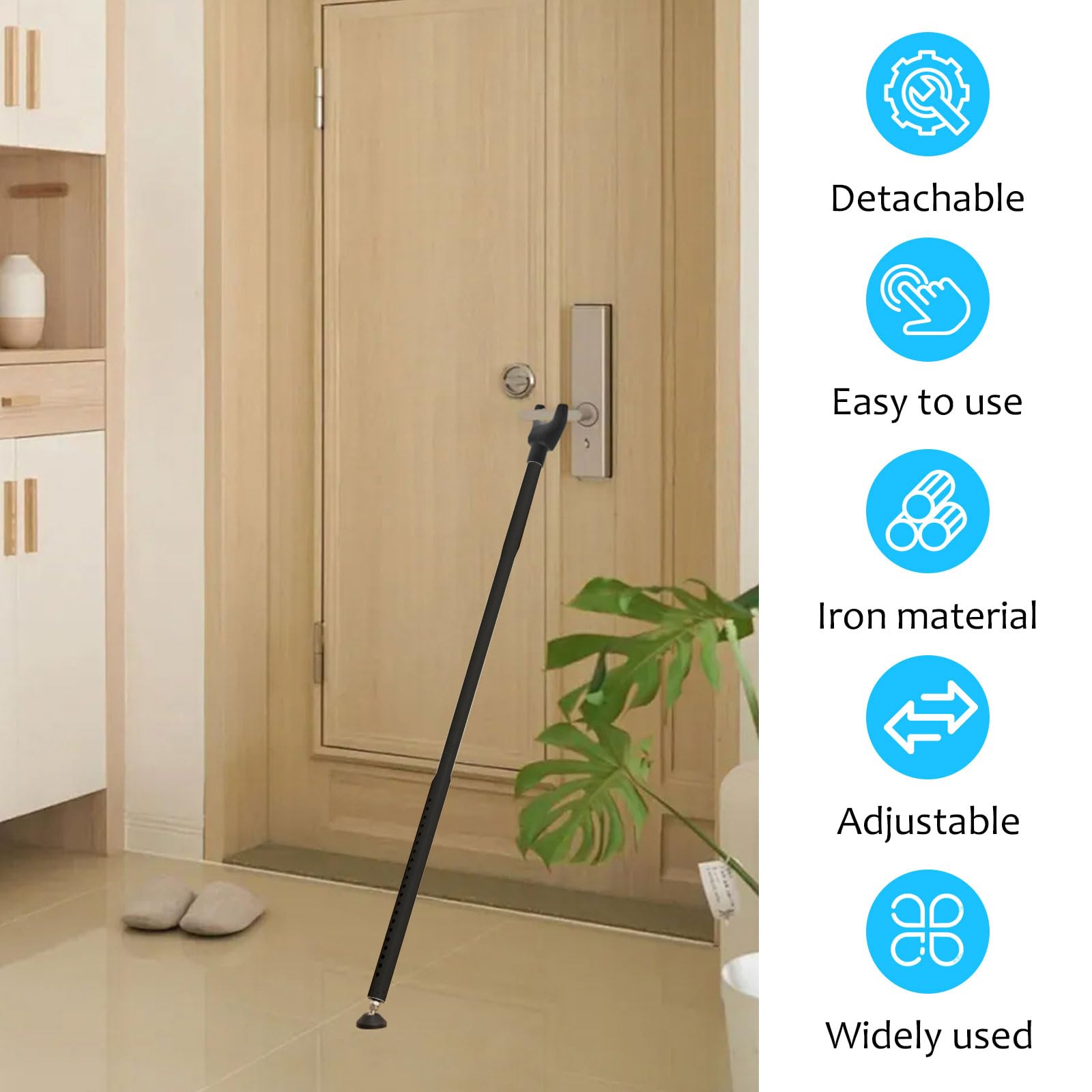 Qvine Securite Porte d'entrée Réglable 48-129 cm, Barre Anti Effraction pour la Porte Standard et Coulissante Jusqu'à 400lb, Barre de Porte Antidérapant pour Maison Appartement (Noir)