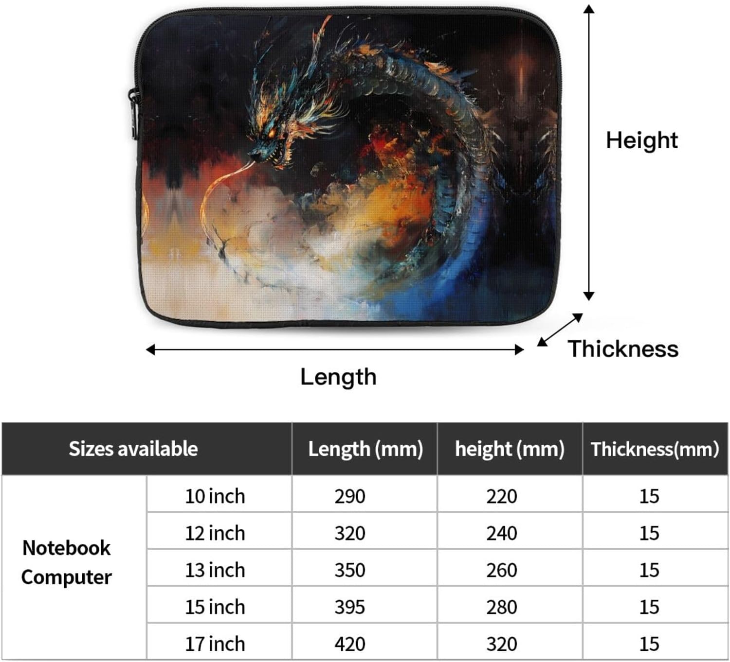 Abstract Dragon Printed 10 inch Laptop Case, Business/Office Commuter Laptop Case image 4