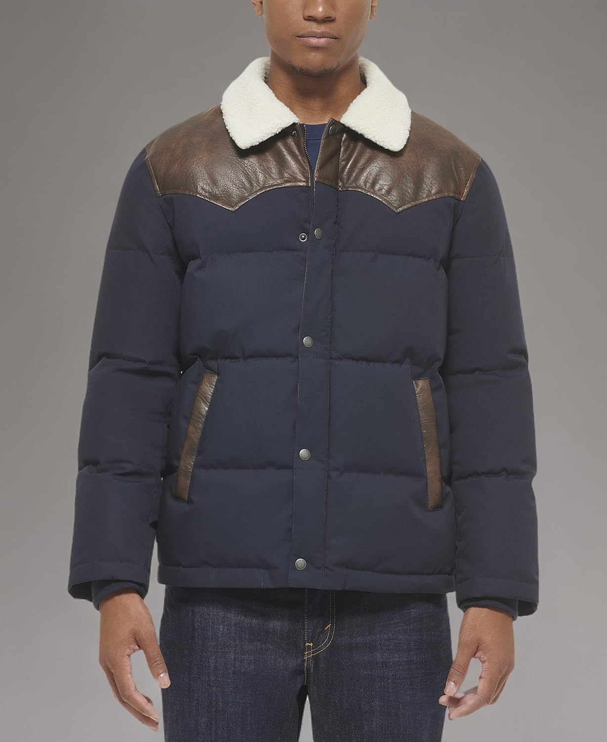 Levi's Mens Levi's Men's Out West Mixed Media Puffer Jacket - Image 6