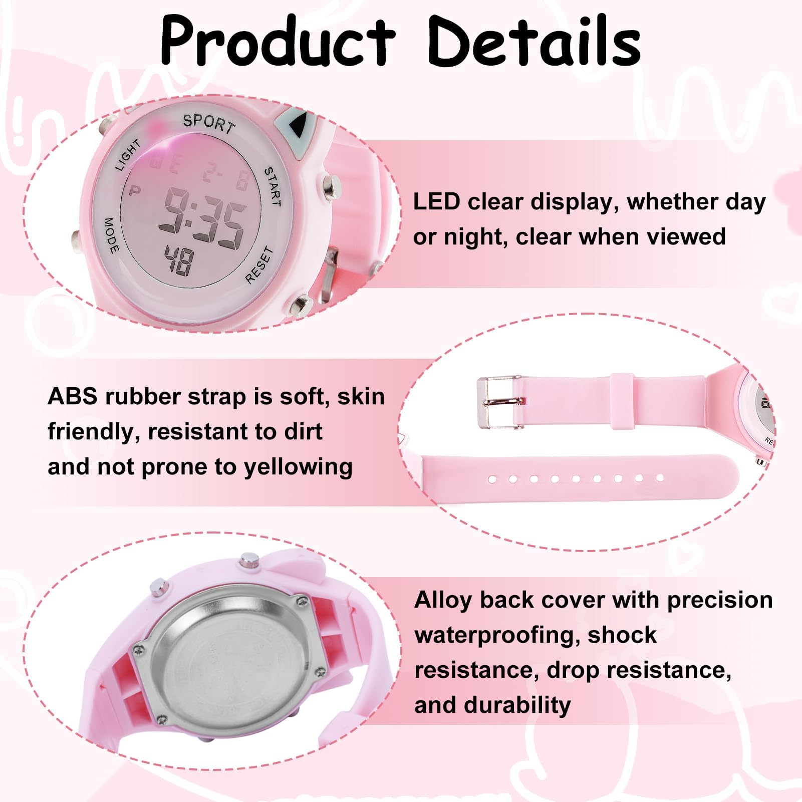 Reloj Digital para Niña con Disegno 3D Orecchie di Gatto Impermeabile 30M Alarma Cronómetro Luz