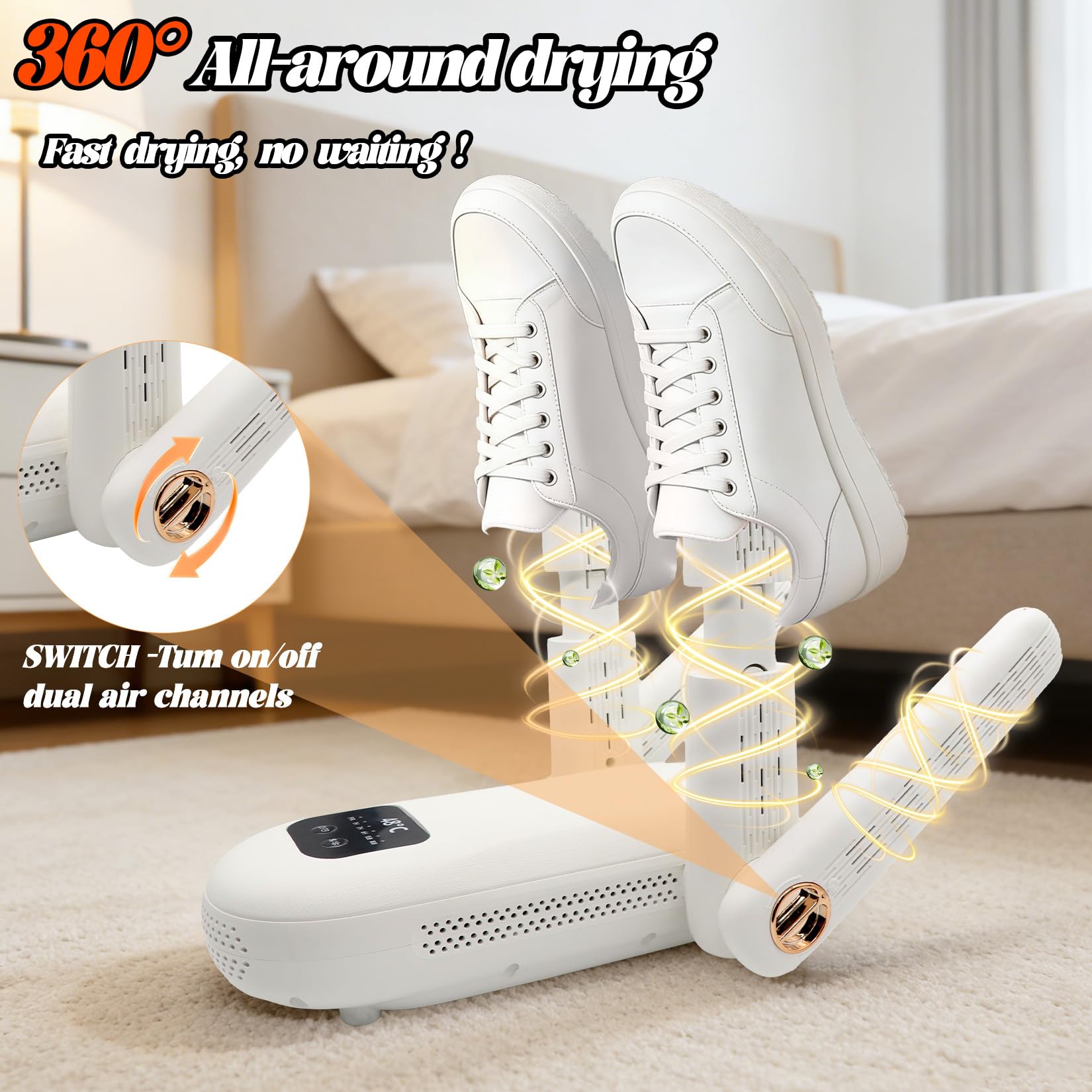 Herbst Secador de zapatos eléctrico con 4 soportes, temporizador ajustable