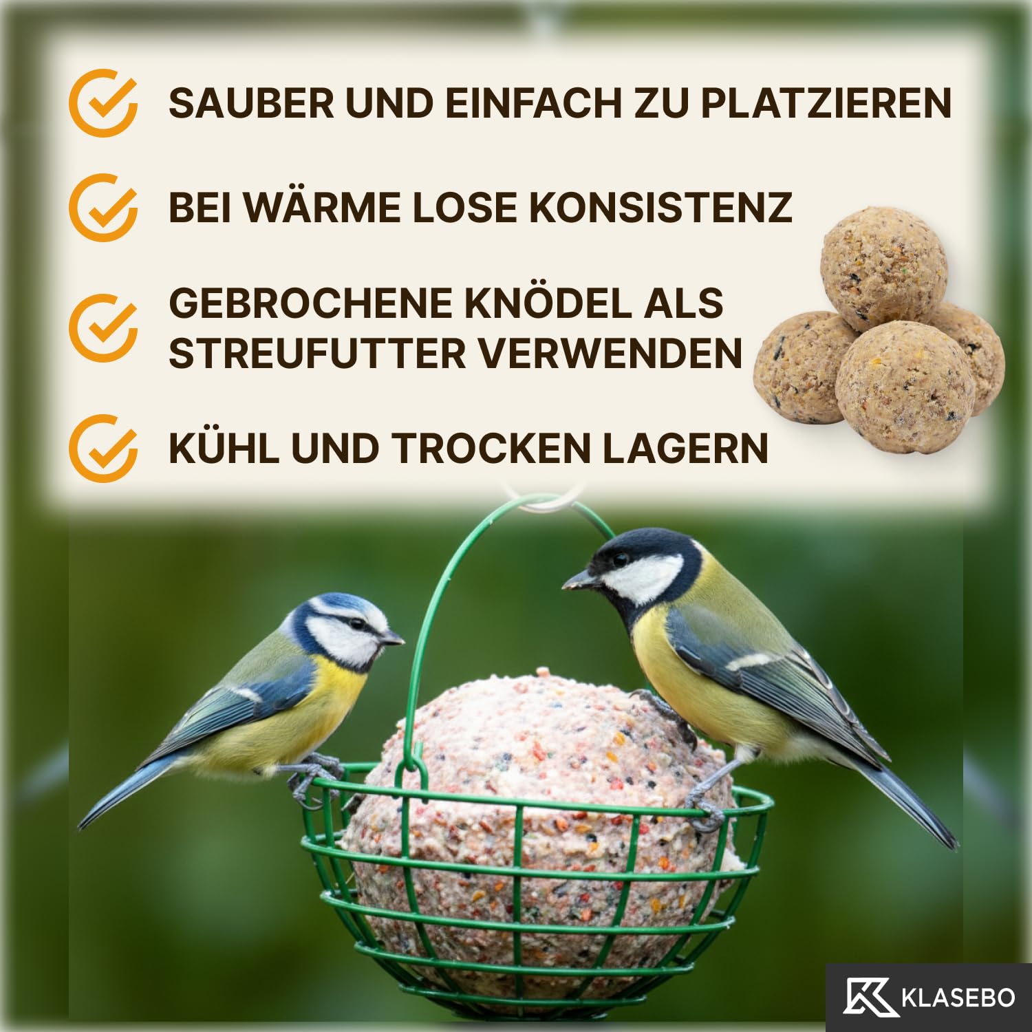 Premium Meisenknödel mit Insekten, 100 Stück (9kg) – Ganzjähriges Wildvogelfutter, Natürliche Zutaten, Ganzjährige Fütterung, Körnerfresser Delikatesse