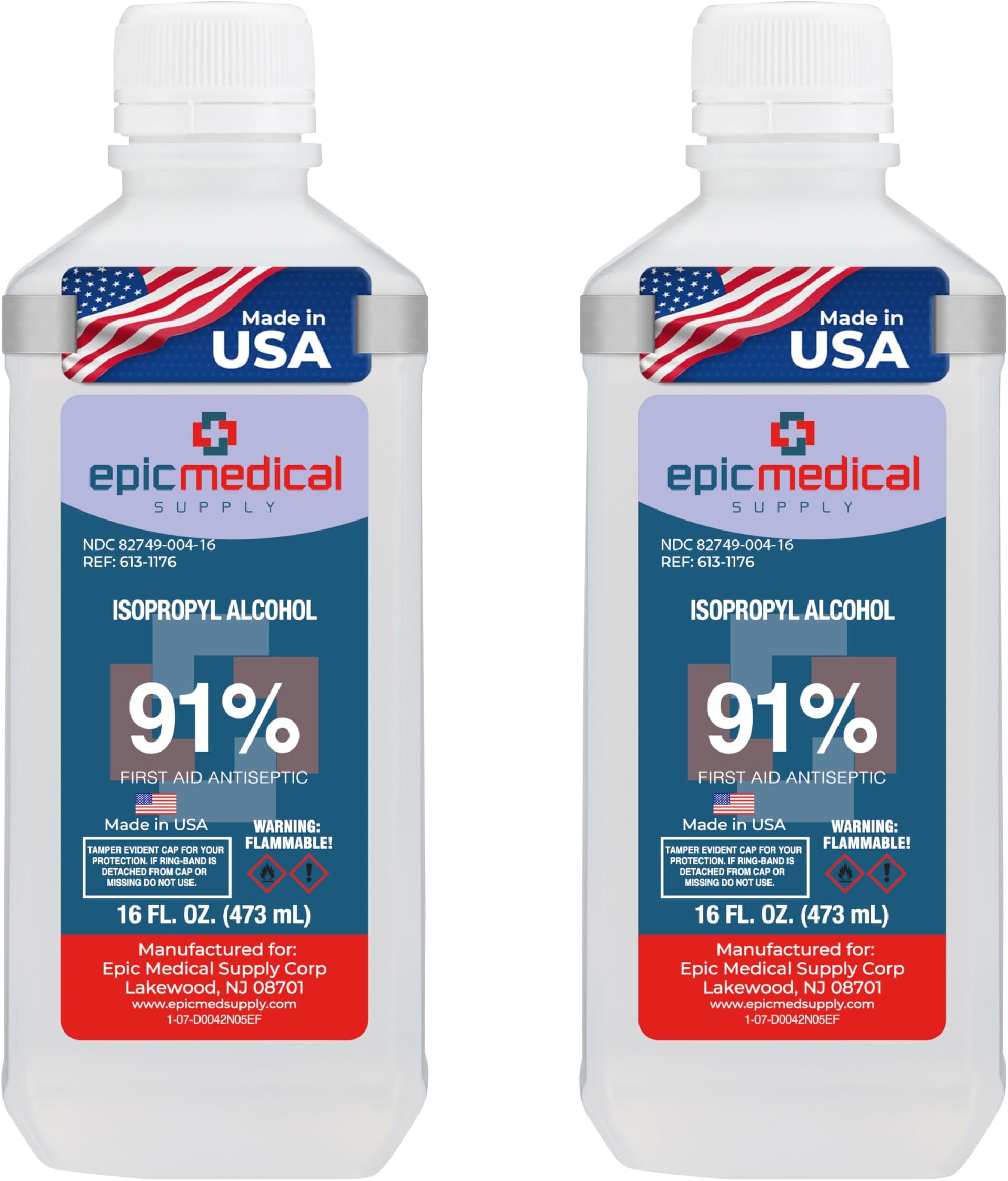Epic Medical Supply Isopropyl Alcohol 91%, 16 oz. Bottle, Multipurpose First Aid Antiseptic (2)