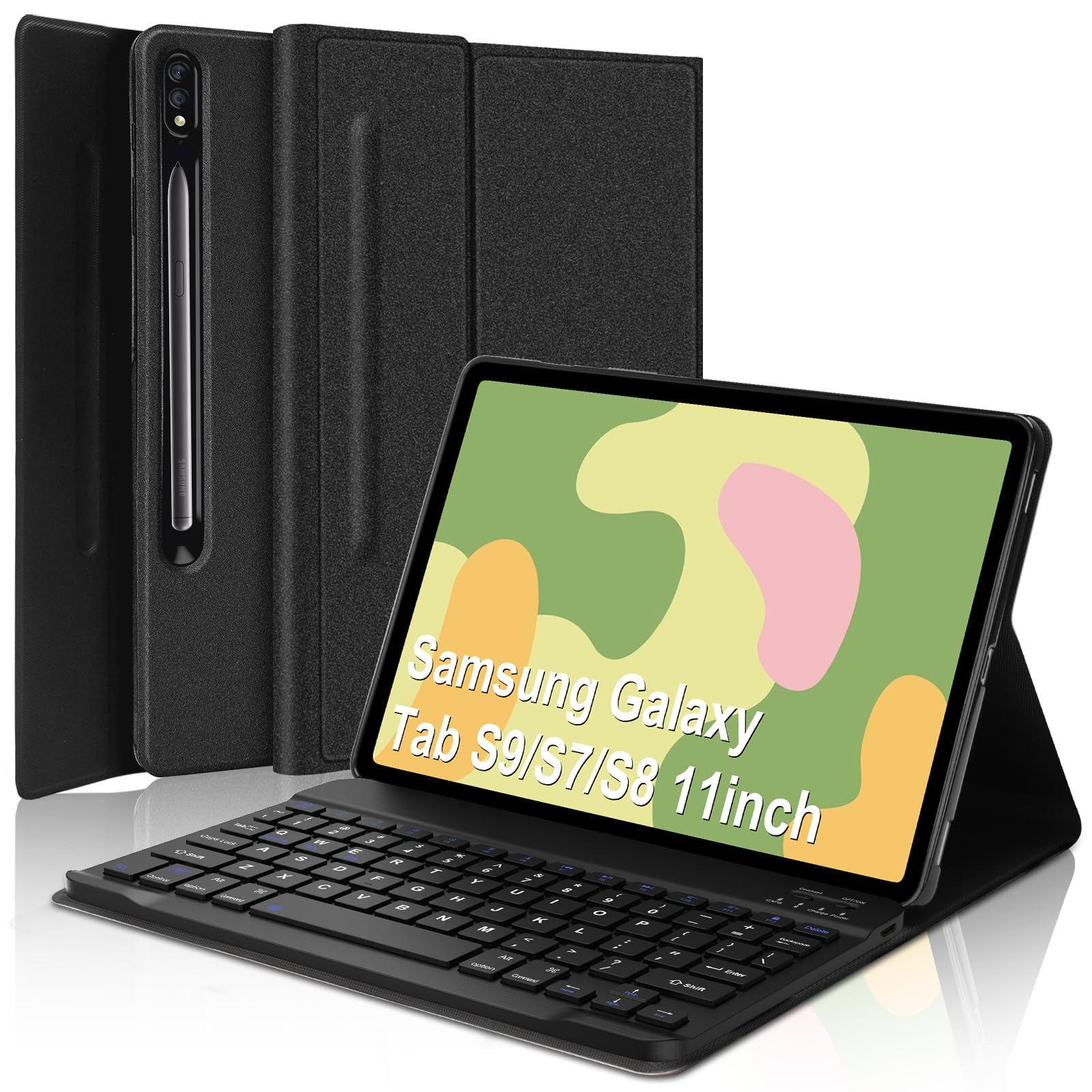 Keyboard Case for Samsung Galaxy Tab S10 FE/S9 FE 10.9 inch | Tab S9/S8/S7 11 inch, Magnetic Detachable Wireless Tablet Keyboard & Slim PU Leather Folio Stand Cover with S Pen Holder