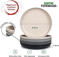 Vista 3 de Grow Forward Platos de paja de trigo prémium – Juego de 8 platos de plástico duro reutilizables de 10 pulgadas – Platos irrompibles aptos