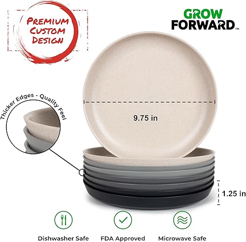 Miniatura 3 de Grow Forward Platos de paja de trigo prémium Juego de 8 platos de plástico duro reutilizables de 10 pulgadas Platos irrompibles y aptos para