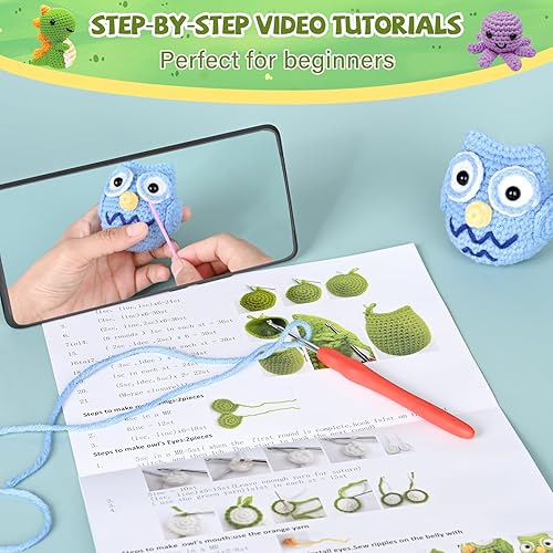 Miniatura 3 de Kit de ganchillo de 6 piezas para principiantes, kit de animales de ganchillo mejorado 2025, kit de ganchillo Amigurumi, kit de tejido de ganchillo