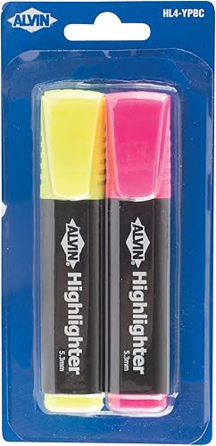 Alvin, Resaltadores, puntas de cincel de 0.209 in, rosa y amarillo, paquete de 2