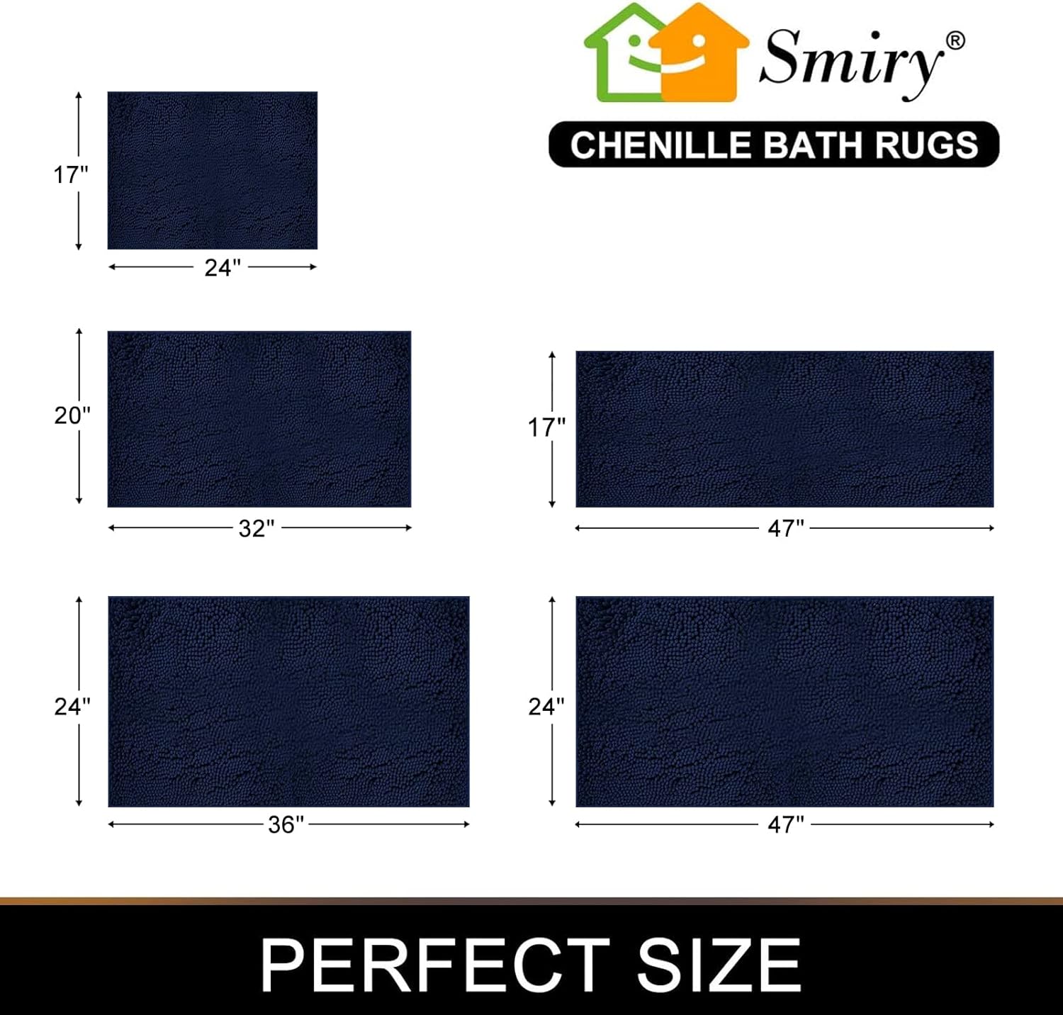 Smiry Luxury Chenille Bath Rug, Extra Soft and Absorbent Shaggy Bathroom Mat Rugs, Machine Washable, Non-Slip Plush Carpet Runner for Tub, Shower, and Bath Room(24''x36'', White) : Home & Kitchen