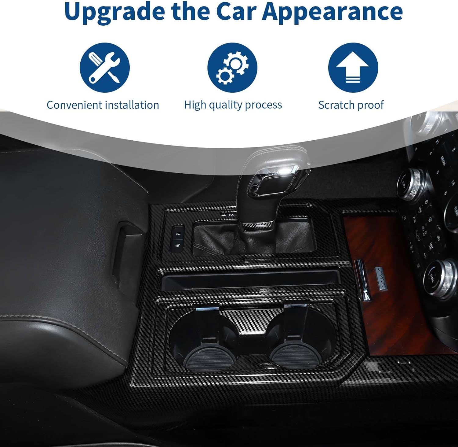 for F150 Center Console Trim Carbon Fiber, Gear Shift Panel Cup Holder Cover Trim for Ford F150 2015-2020 Carbon Fiber Interior Accessories