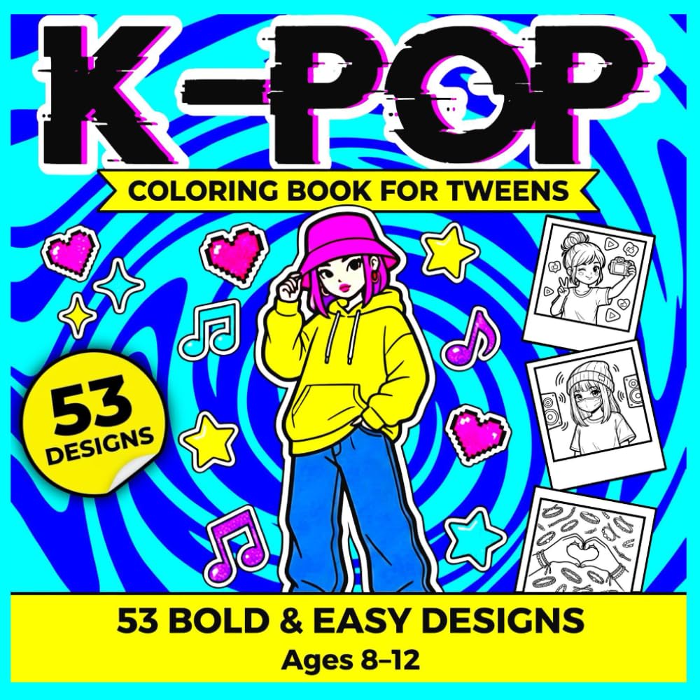 K-Pop Coloring Book for Tweens: 53 Bold and Easy K-Pop Chibi Illustrations: Idol Fashion, Cute Snacks & Aesthetic Vibes — Fun Kawaii Coloring Pages for Girls and Boys Ages 8–12