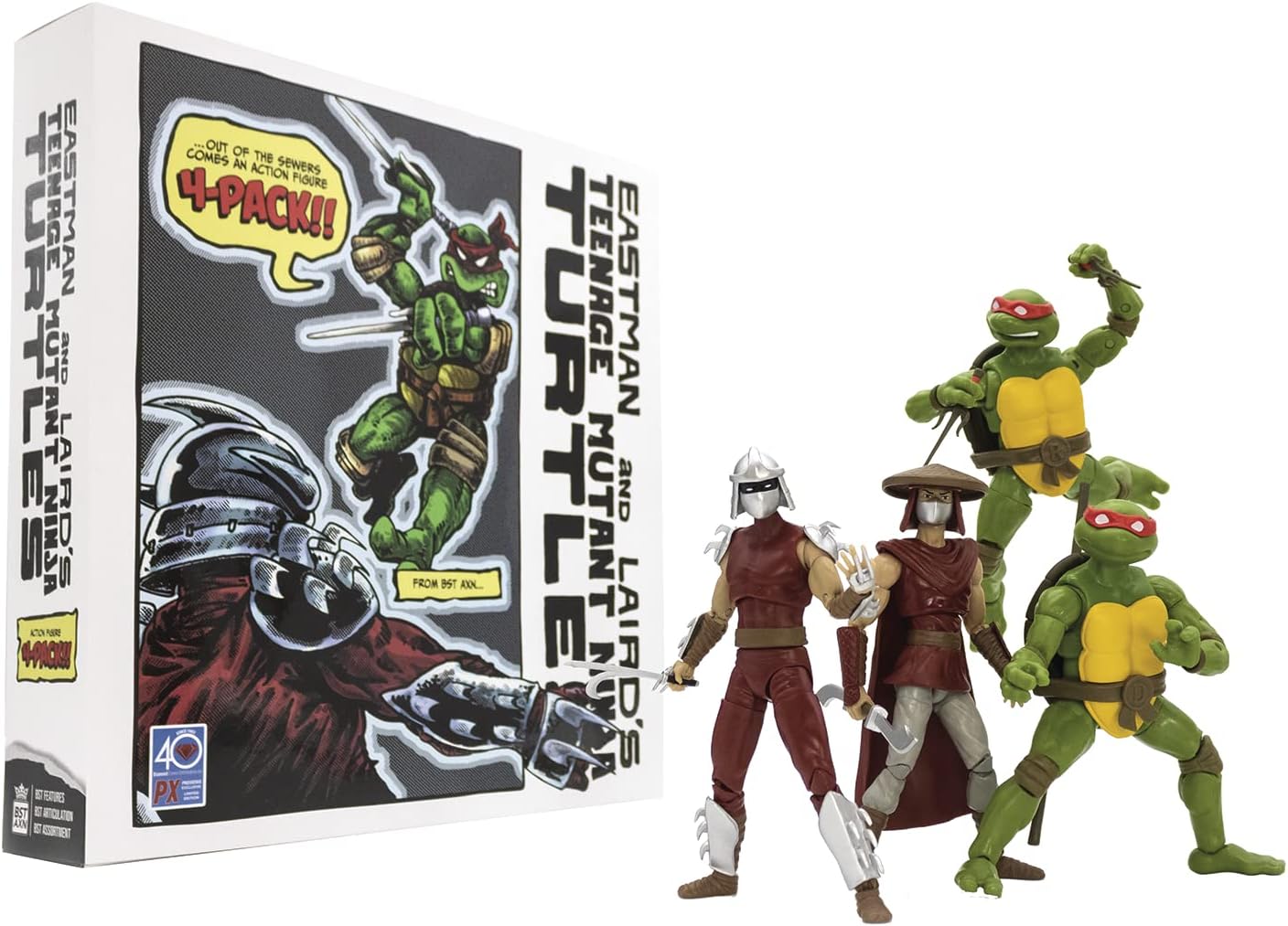 The Loyal Subjects Teenage Mutant Ninja Turtles BST AXN Elite Foot Soldier/Shredder and Raphael + Donatello Comic Inspired Combo 4-Pack - Diamond PX 40th Anniversary Exclusive (BATMNTMRG4PK01)